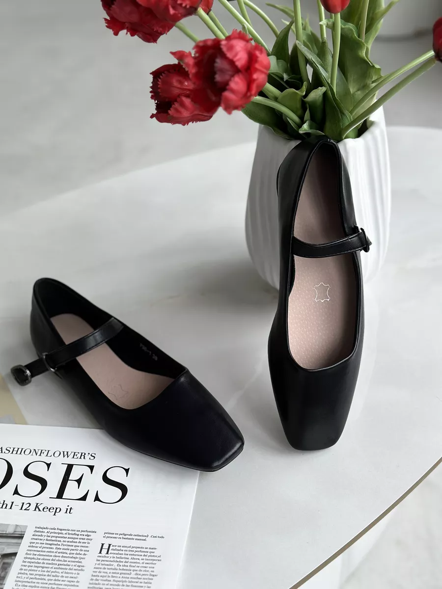 Балетки летние с квадратным носом и ремешком