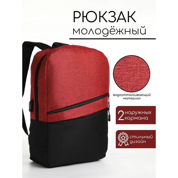Рюкзак городской с USB на молнии
