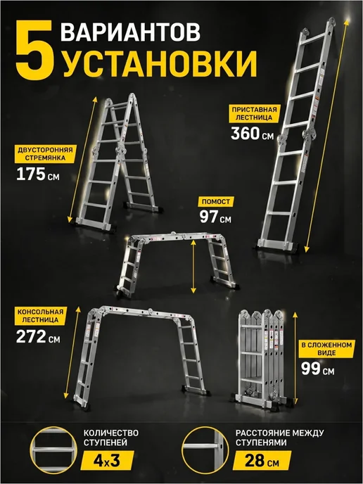 startul Лестница стремянка алюминиевая многофункциональная, вариант, фото 2