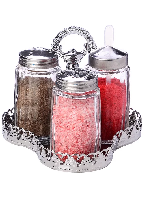 Набор для специй на стол на подставке стекло нержавейка 3 шт - фото 2