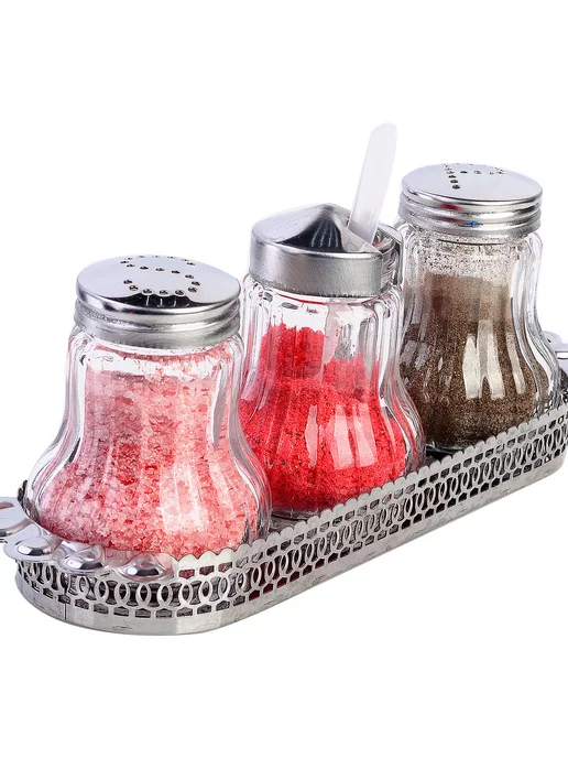 Набор для специй на стол на подставке стекло нержавейка 3 шт - фото 3