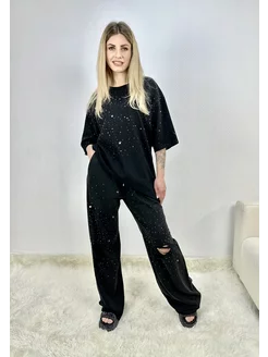 Костюм черный футболка и брюки с звездами 2347 Monobrend-Balenciiaga 229536062 купить за 7 244 ₽ в интернет-магазине Wildberries