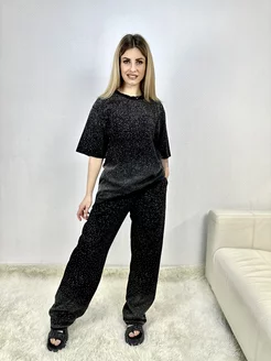 Костюм черный футболка и брюки со стразами 23470 Monobrend-Balenciiaga 229536063 купить за 6 985 ₽ в интернет-магазине Wildberries