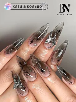 Накладные ногти длинные с дизайном и клей 24 шт Ballet Nail 229639923 купить за 216 ₽ в интернет-магазине Wildberries