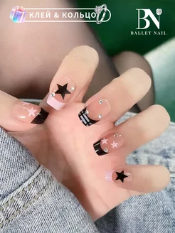 Накладные ногти короткие с дизайном и клей в школу Ballet Nail 229639927 купить за 210 ₽ в интернет-магазине Wildberries