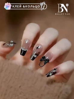 Накладные ногти длинные с бантиком дизайном и клей Ballet Nail 229639930 купить за 202 ₽ в интернет-магазине Wildberries