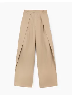Бежевые брюки Wide leg с защипами изо льна Gloria Jeans 229680283 купить за 877 ₽ в интернет-магазине Wildberries