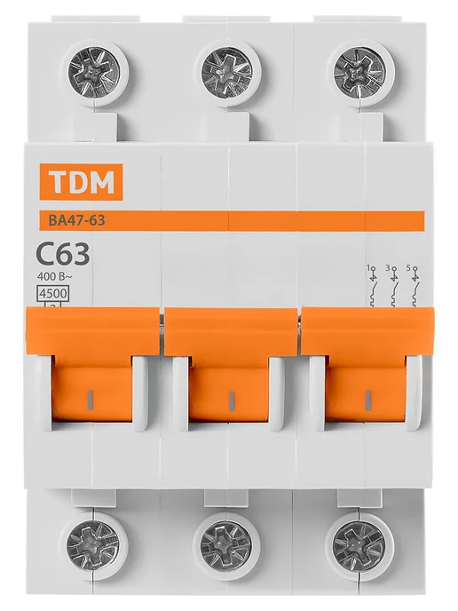 TDM Electric Автоматический выключатель ВА47-63 3Р 63А 4,5 кА тип С TDM, белый, фото 4