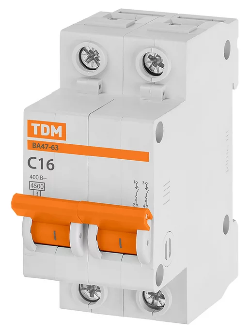 TDM Electric Автоматический выключатель ВА47-63 2Р 16А 4,5 кА тип С TDM, белый, фото 3