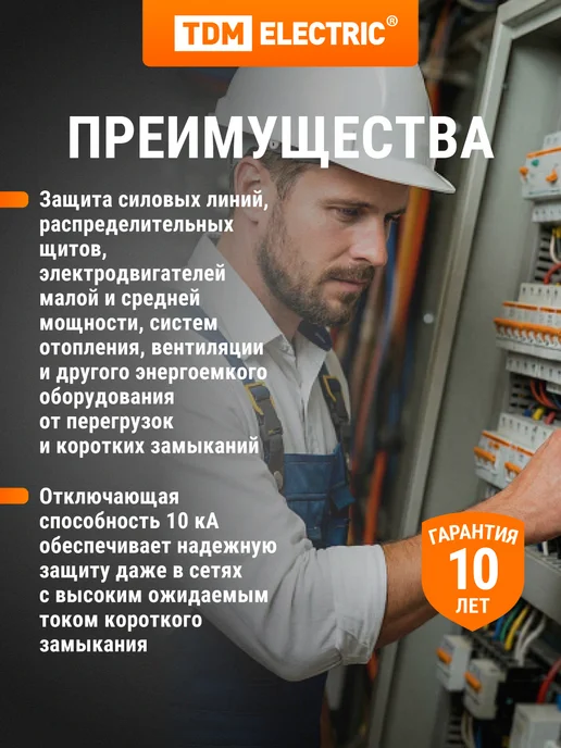 TDM Electric Автоматический выключатель ВА47-100 1Р 63А 10 кА тип С, 50А, фото 4