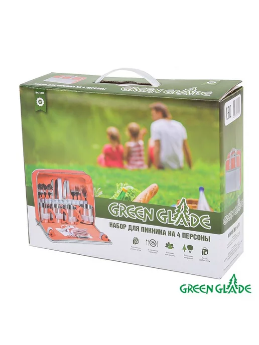 Green Glade Набор посуды для пикника на природе дорожный на 4 персоны, зеленый, фото 5