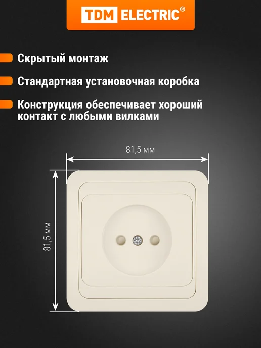 TDM Electric Розетка одинарная встраиваемая со шторками 10А Валдай TDM, бежевый, фото 2