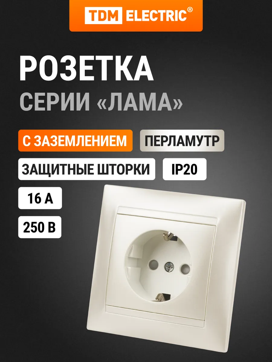 Розетка одинарная с заземлением 16А со шторками Лама TDM