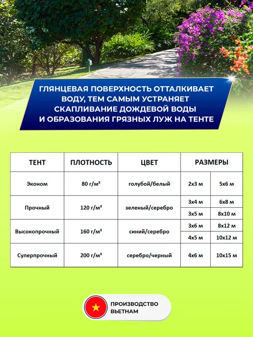 Зелёные сады Туристический тент укрывной 120г м2, 10х15м, 120 г, 15 м, фото 6