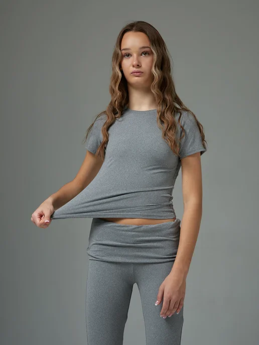 Dolce sport Костюм лосины клеш и футболка скимс для подростка, серый, фото 3