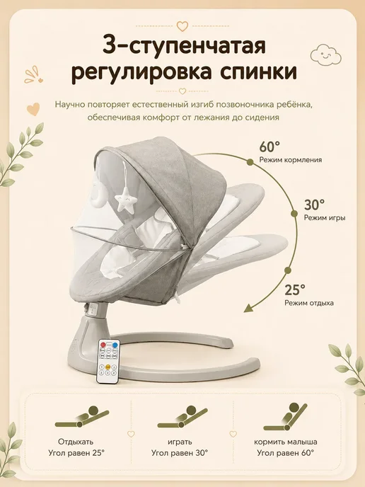 электрокачели шезлонг для новорожденных электрический кокон, вариант, фото 4
