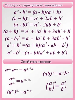 Стенд для школы Формулы сокращенного умножения XL 850х640мм