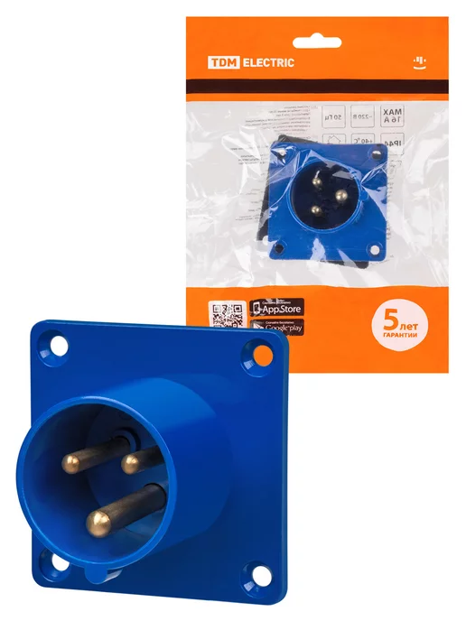 TDM Electric Вилка для кабеля скрытая 2Р+РЕ 16А 220В IP44 TDM, синий, фото 2