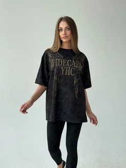 Футболка оверсайз со стразами и камнями Black wear 230300899 купить за 3 614 ₽ в интернет-магазине Wildberries