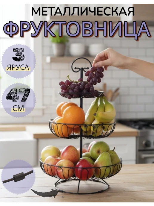 OptexpresTV Трехъярусная фруктовница, черный, фото 2