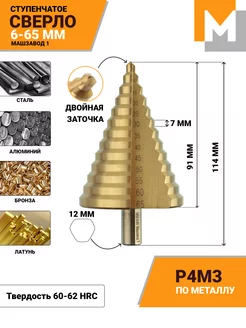 Сверло по металлу ступенчатое 6-65 мм HSS+Tin МАШЗАВОД 1 230509831 купить за 2 678 ₽ в интернет-магазине Wildberries