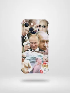 Смешной яркий чехол на iPhone 13 с мемами путин