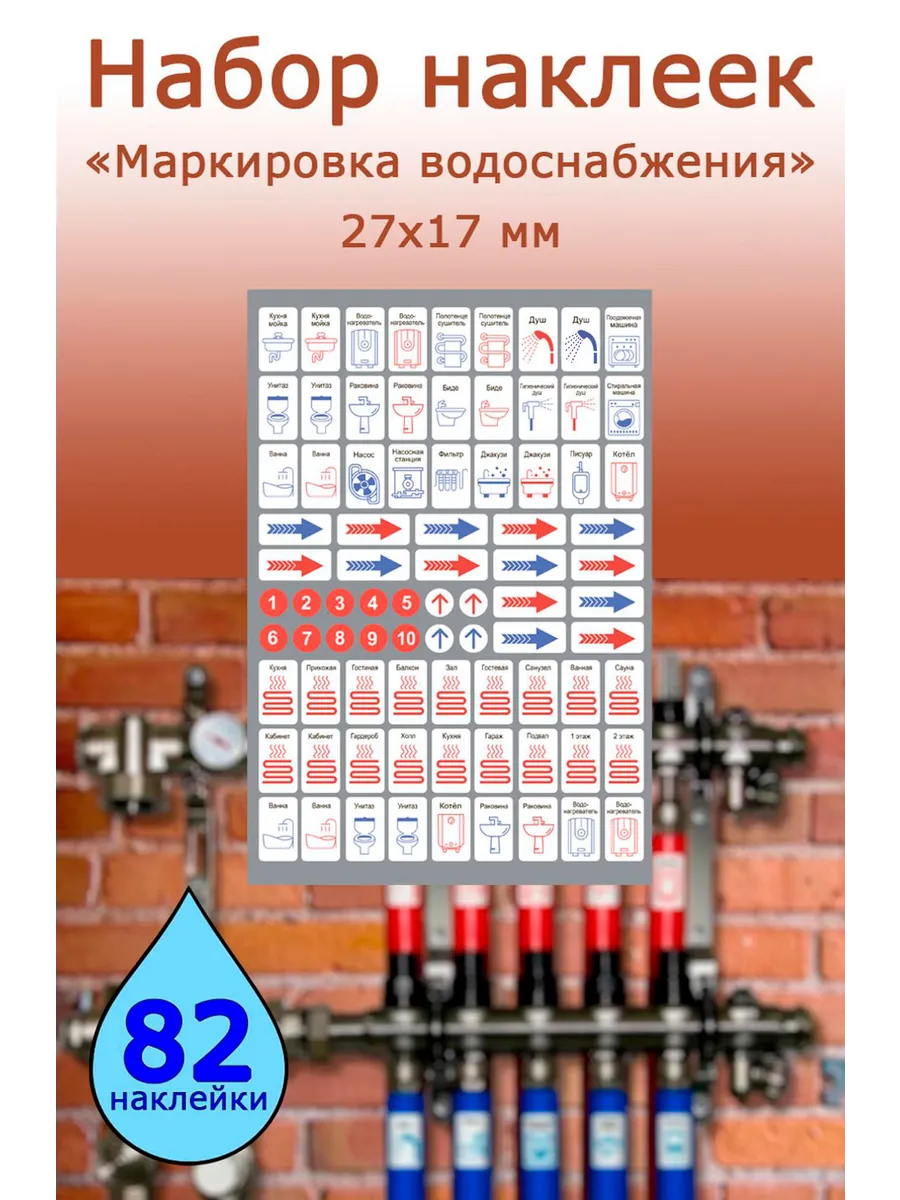 Набор наклеек Маркировка водоснабжения для сантехники