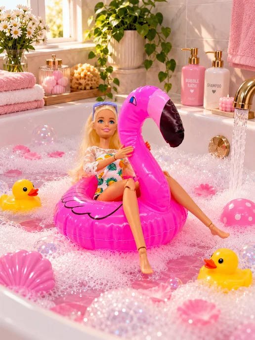 SHV-DOLL Чемодан и надувной круг для куклы, набор аксессуаров, розовый, фото 2