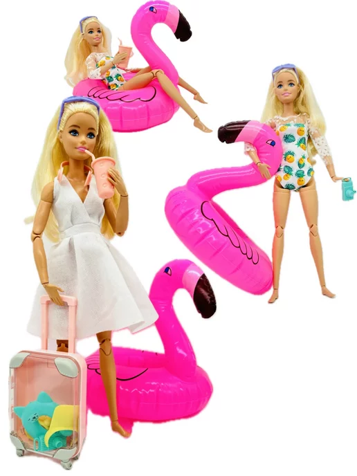 SHV-DOLL Чемодан и надувной круг для куклы, набор аксессуаров, розовый, фото 4