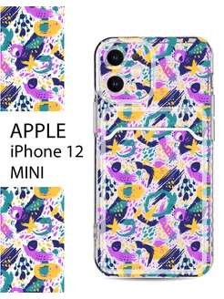 Прозрачный чехол на iPhone 12 Mini с карманом и принтом