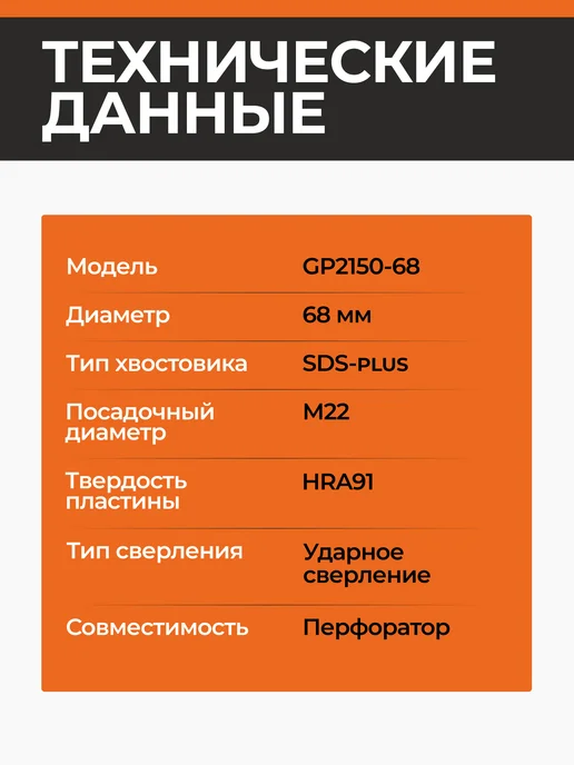Gepard Коронка по бетону 68 мм SDS+ твердосплавная (GP2150-68), вариант, фото 3