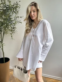 Платье льняное белое на завязках мини BeIN 230911222 купить за 3 147 ₽ в интернет-магазине Wildberries