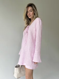 Платье льняное розовое на завязках мини BeIN 230911665 купить за 3 147 ₽ в интернет-магазине Wildberries
