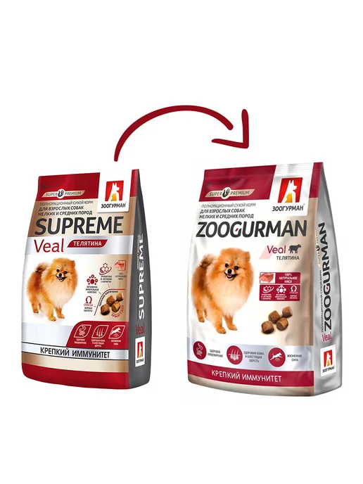 Сухой корм ЗООГУРМАН Supreme для собак, мелкие, средние, телятина, 1,2 кг, фото 4