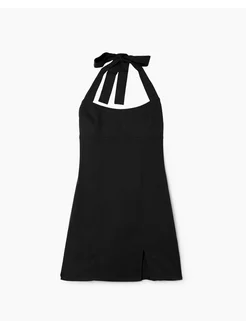 Чёрное мини-платье изо льна Gloria Jeans 231189888 купить за 1 999 ₽ в интернет-магазине Wildberries