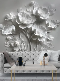200х150 Объемные 3D Фотообои серо-белые цветы розы Hit Wall 231289757 купить за 3 389 ₽ в интернет-магазине Wildberries