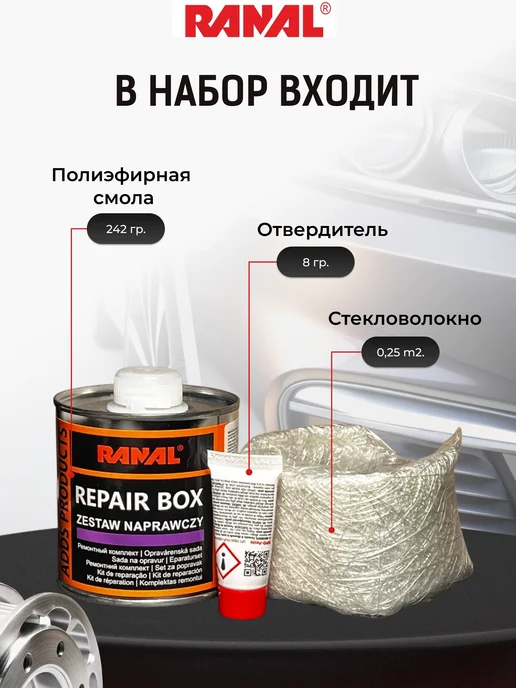 RANAL Ремкомплект со стекловолокном для авто 250гр, 250 г, фото 3