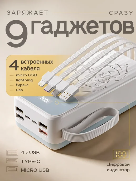 Maimi Повербанк 50000 с быстрой зарядкой для Iphone и Android, белый, фото 2