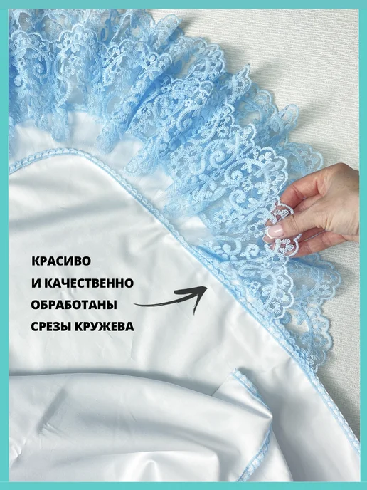 DELONIKS Кружевной уголок для конверта новорожденного, голубой, фото 2