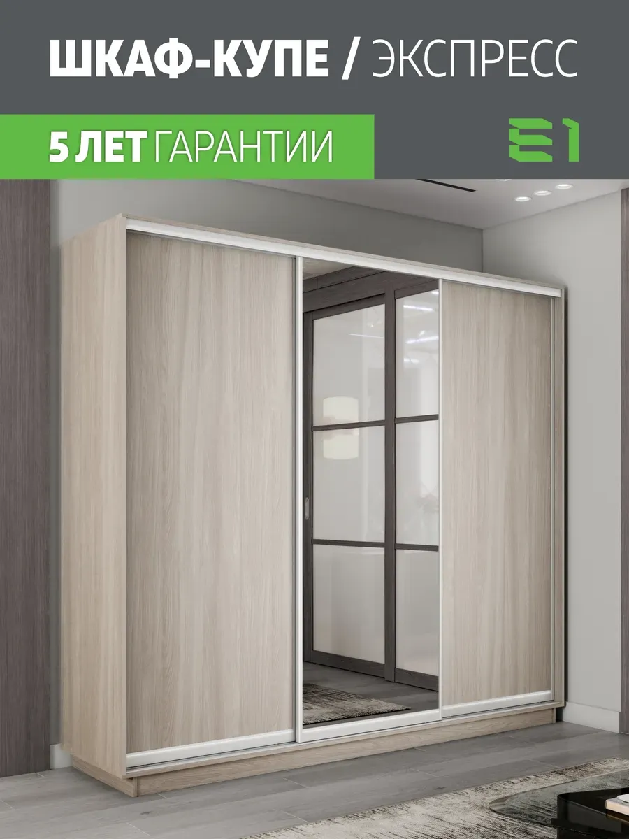 Шкаф купе Экспресс 3дв ДСП/Зеркало/ДСП, 240х60х240