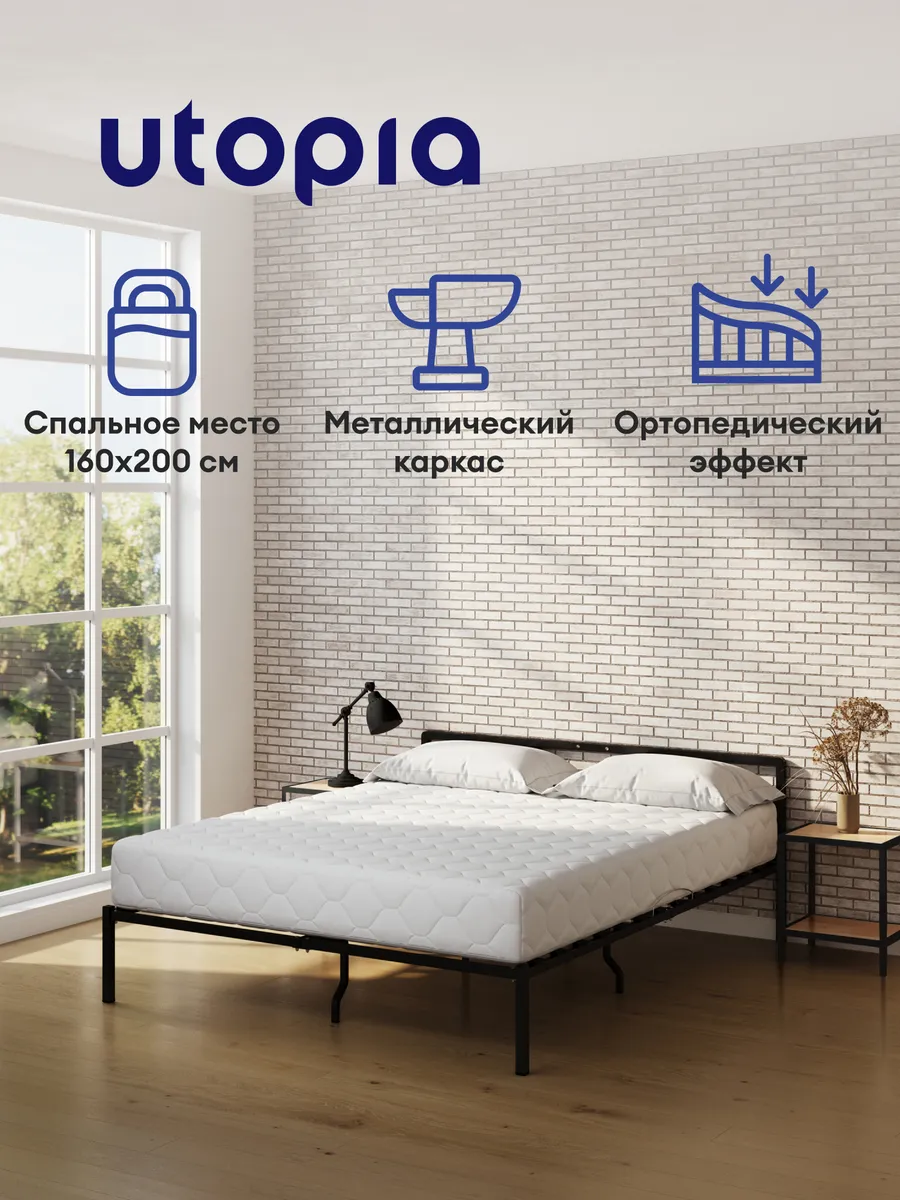 Кровать металлическая двуспальная 160х200 Base, черная
