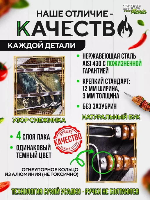 Trendy Picnic Шампура для люля кебаб 60 см широкие, 6 шт, фото 2