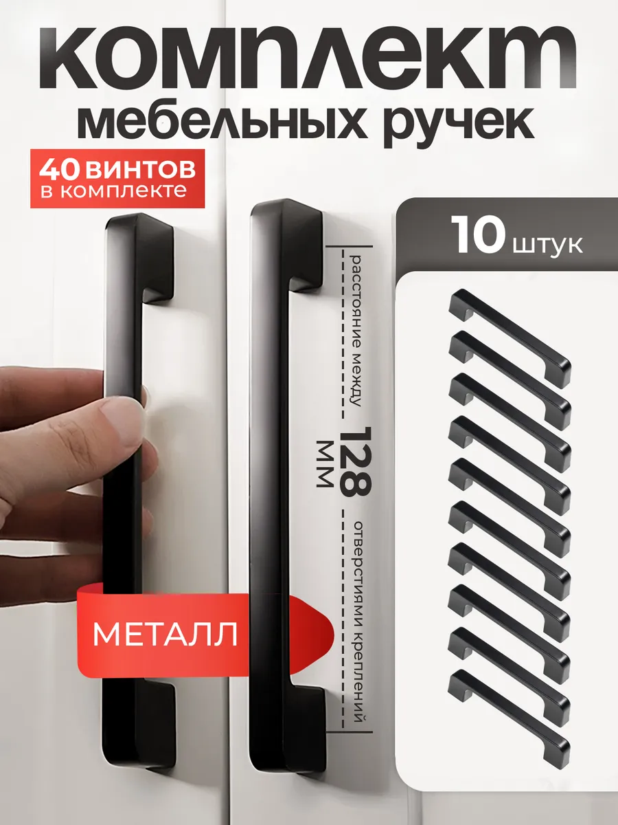 Ручки для мебели кухонного гарнитура черные 128 мм