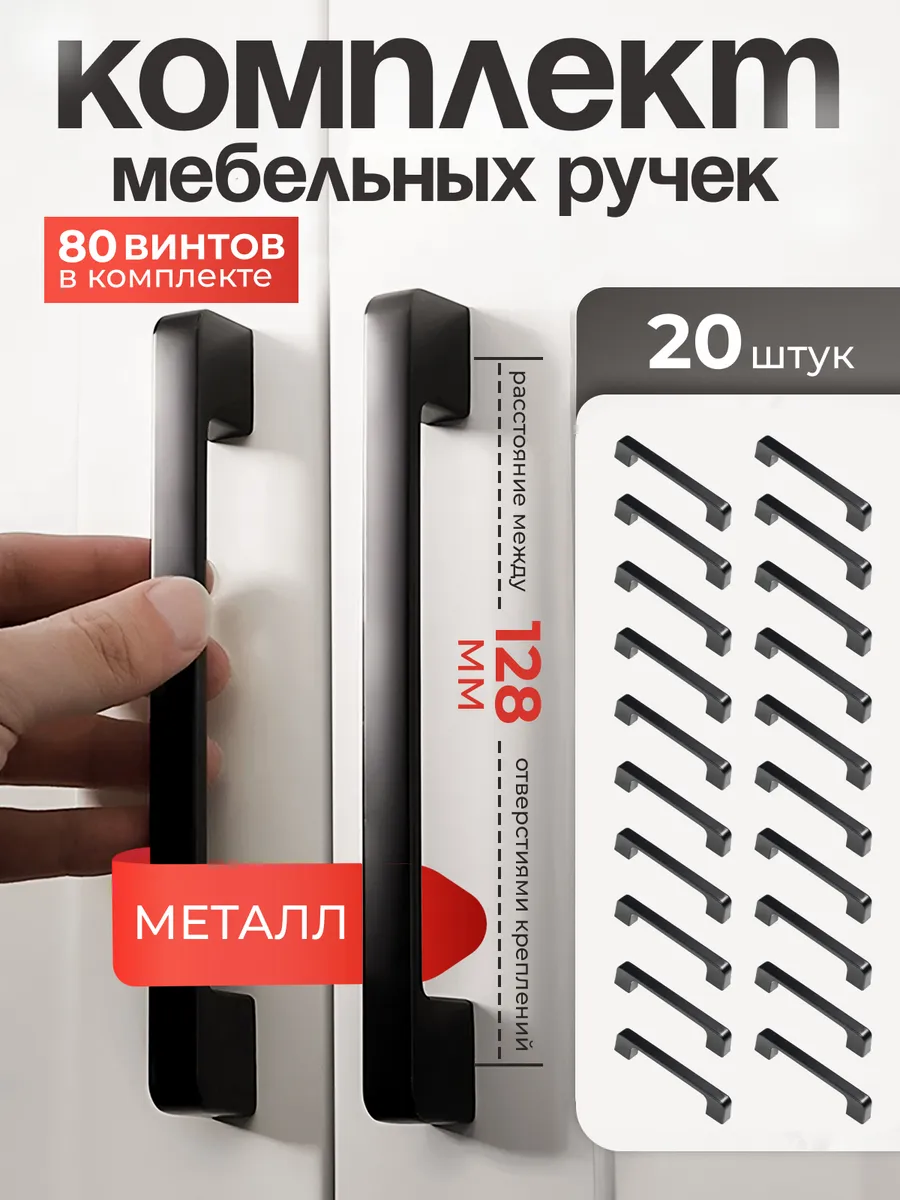 Ручки для мебели кухонного гарнитура черные 128 мм