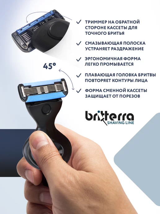 BRITTERRA Мини бритва мужская дорожная с футляром 5 лезвий, черный, фото 2