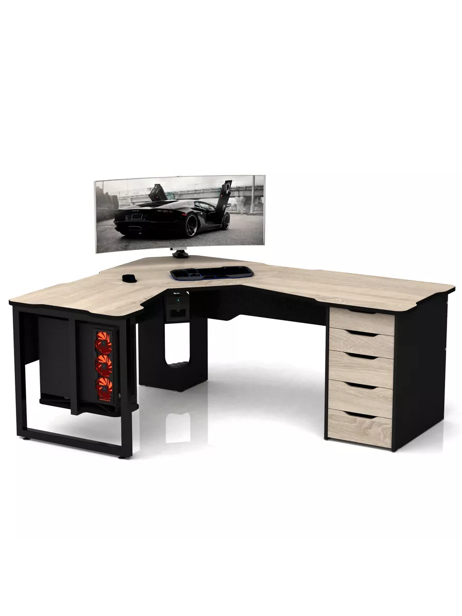 Угловой геймерский стол DX MEGAPUZZLE правосторонний сонома AKM