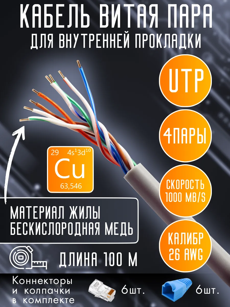 Витая пара UTP cat5 26AWG 8 жил Медь (Cu) 100 м Oxion купить по цене 1 449 ₽ в интернет-магазине Wildberries | 232327591