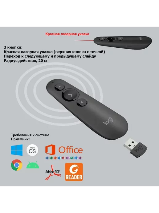 SN Презентер Logitech R500s, Graphite, USB