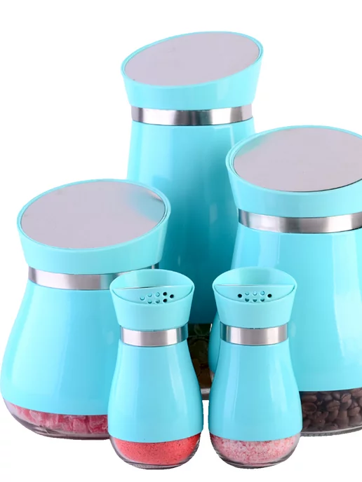 Набор для специй голубые стекло 5 банок - фото 13