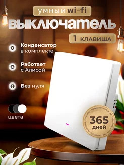 Умный выключатель с Алисой Wi-Fi, одноклавишный, белый